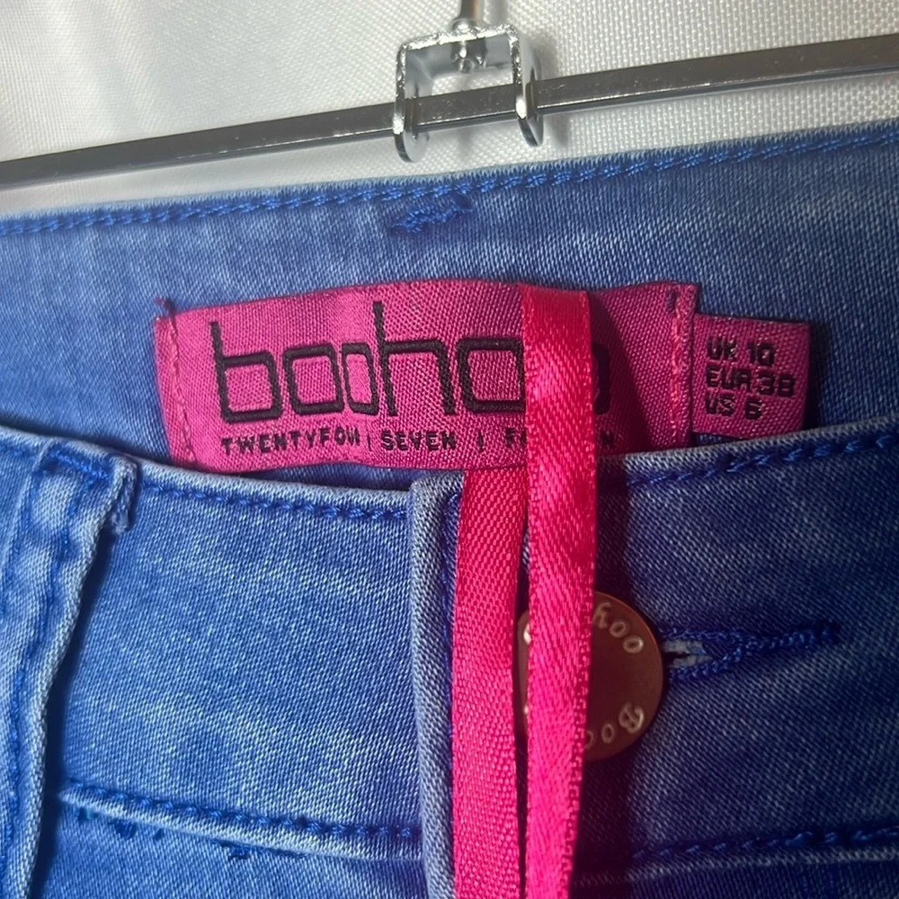 Boohoo Blue Wash High Rise Skinny Jeans Size 10 Stretch Denim Ankle Length - Picture 5 of 10